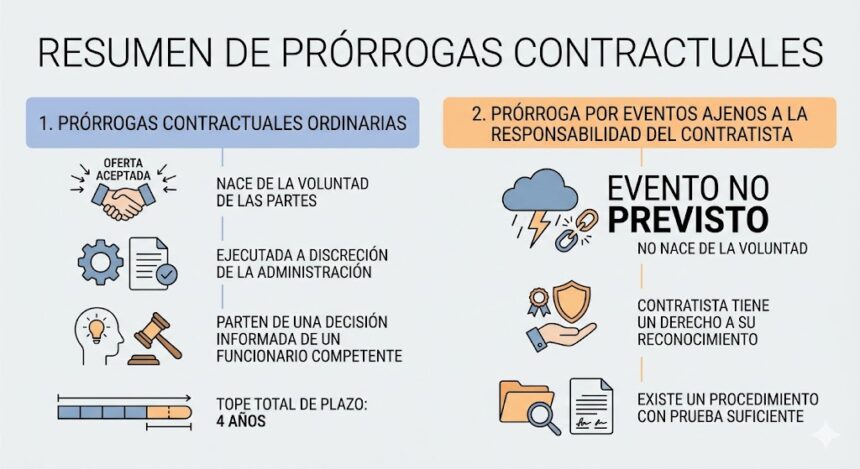 Prórrogas de contrato ordinarias y extraordinarias en la contratación pública