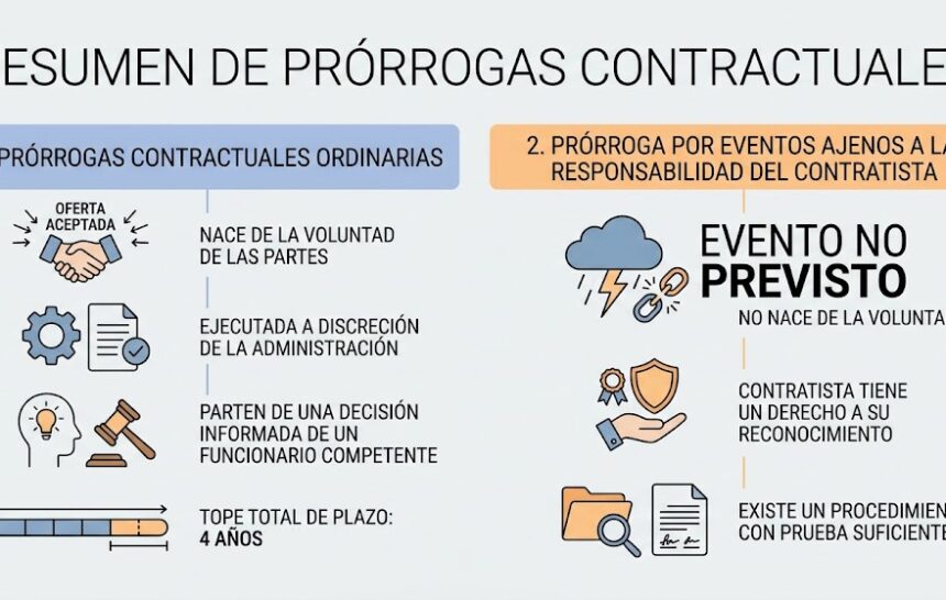 Prórrogas de contrato ordinarias y extraordinarias en la contratación pública